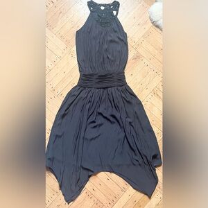 NWOT Ramy Brook cage neckline midi dress with gathered waist xs black